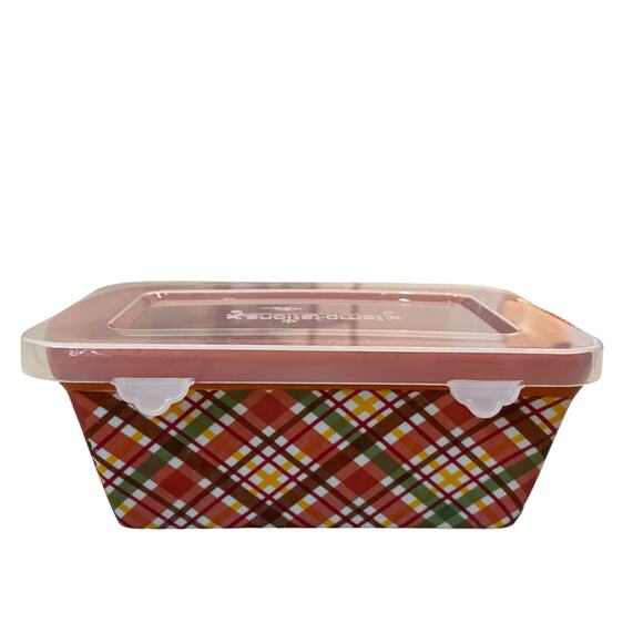 Temptations by Tara Mini Ceramic Loaf Pan w/ Lid 12oz Plaid Fall Bakeware NEW - Picture 9 of 10